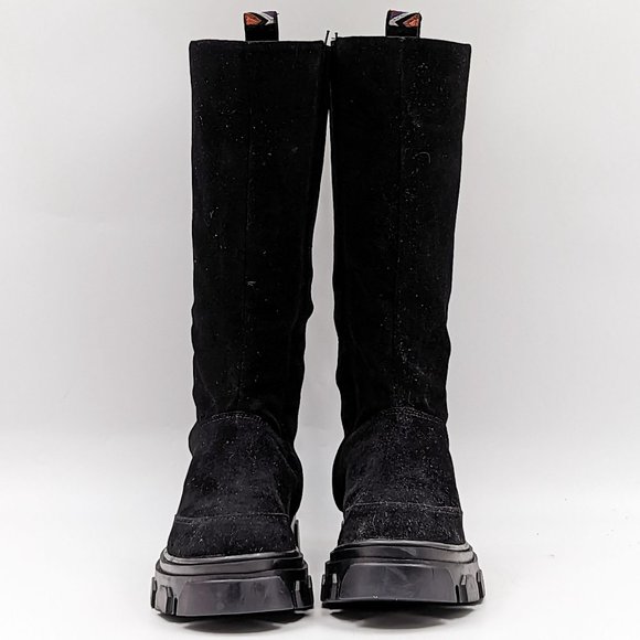 Farm Rio Women Long Black Fabric Platform Retro Round toe Knee Zip Boots size 7 - Picture 2 of 12